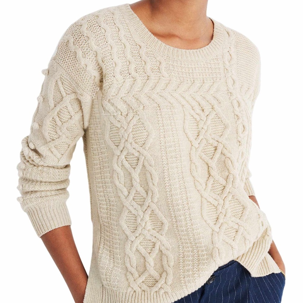 Madewell cream cable knit bobble sleeve sweater